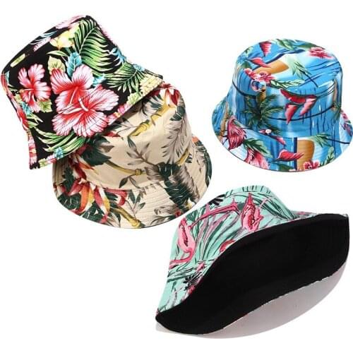 Unisex Cotton Bucket Hats Women Beach Sunscreen Panama Hat Sunbonnet Outdoor Printed Double-sided Foldable Fisherman Bucket Cap