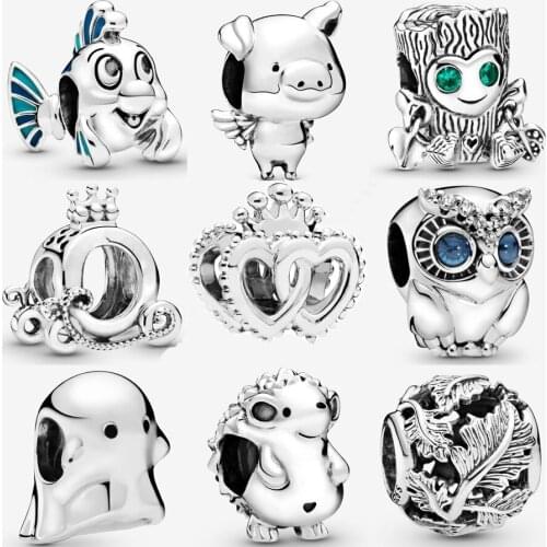 Real 925 Sterling Silver Tree Monster Little Mermaid Flounder Charm Fit pandora Bracelet Ghost Sparkling Owl Charm DIY Jewelry