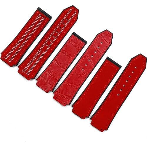 Red mad cowhide strap watch accessories for HUBLOT series 19mmx25mm sports waterproof rubber strap men and women