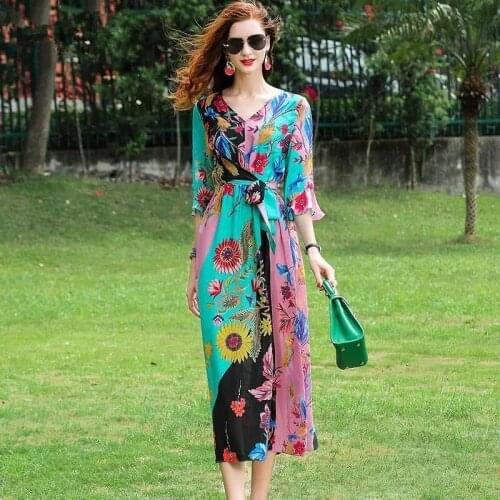 Silk printed dress for womens 2021 summer dress