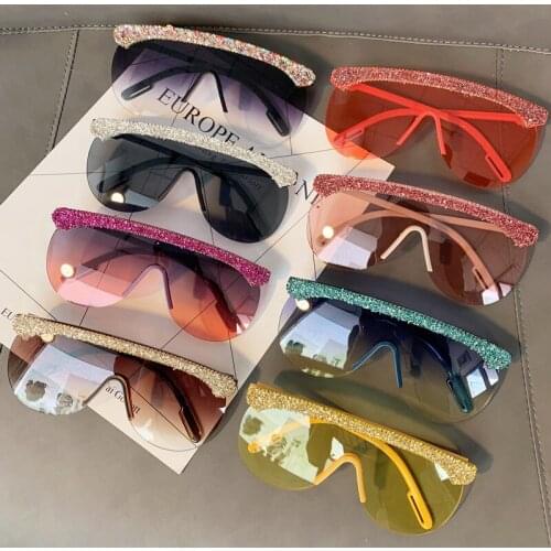 Oversized Half Frame Bling Rhinestone Sunglasses Women Fashion Design Outdoor Travel Sun glasses Vintage Shades Eyeglasses Uv400