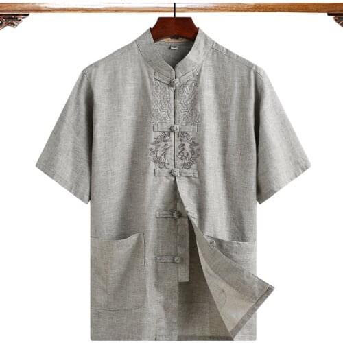 Traditional Chinese Mens Shirt Linen Shirts Chinese Style Mens Short Sleeve Chinese Traditional Elderly Clothes
