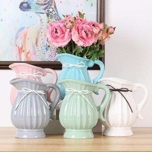 Nordic Vase with Handle Ceramic Vase Home Decoration Ornament Flower Vase for Home Wedding Decoration Single Ear Vase Decoration