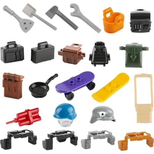 WW2 Military Bag Backpack Soldier Helmet explosive belt Compatible City Skateboard kitchen building blocks Accessories Toys