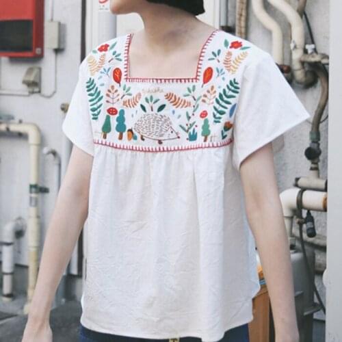 Maternity Embroidery Floral Ethnic Vintage White Boho Hippie Blouse Loose Tops Blusa Feminina Maternity Tees