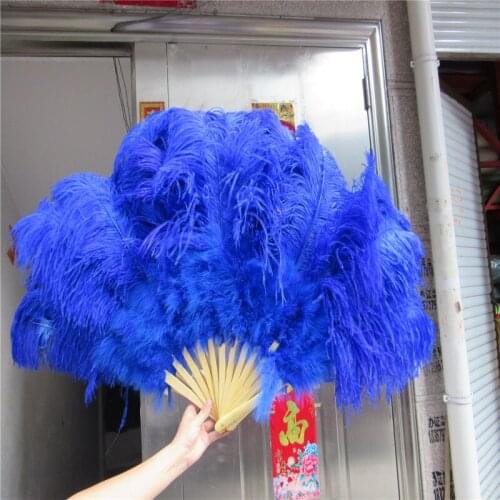 High Quality Big Fluffy Royal Blue Ostrich Feather Fan Decorates Halloween Party for Belly Dancers DIY 12 Feather Fan Bars