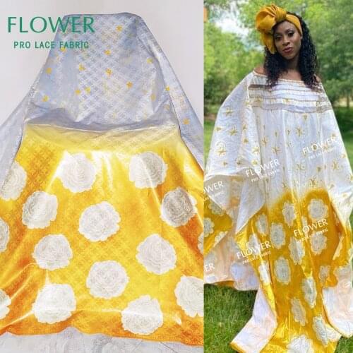 Yellow 100% Cotton Shiny Bazin Riche Fabric For Women Dress Soft And Skin-Friendly Top Quality African Fabric Ankara Brocade