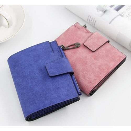 Wallet Women PU Leather Pink/Black/Purple/Blue/Gray/Brown/Red Women Card Holder Case Zipper Hasp Short Women Wallet and Purse