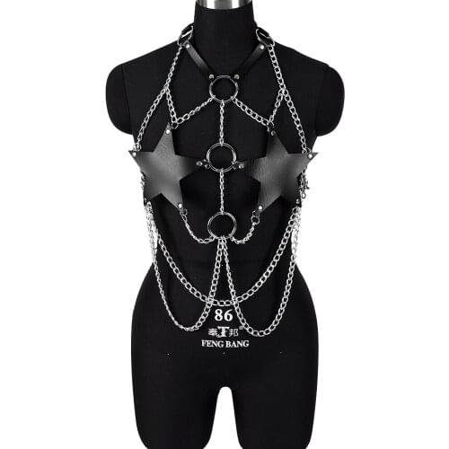 Pentagram Harness For Womens Belt Punk Leather Gothic Costume Harajuku Sword Belt Corset Metal Chain Accessories Garters