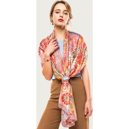 Luxury Women Silk Scarf Shawl Bright Paisley Design Foulard Female Office Wrap Soft Stole [5009]