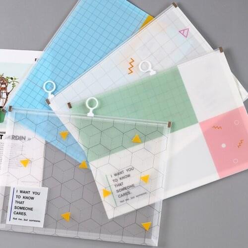 1pcs small fresh cartoon printing translucent pp student file bag information bag impression Nordic pull side