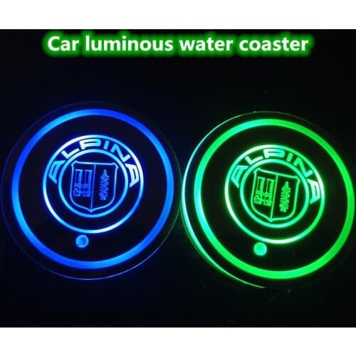 2pcs Car Styling Logo Cup lights UBS car atmosphere light colorful intelligent Smart luminous water coaster Cup Bottle Holder