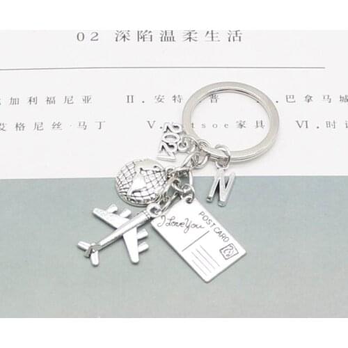 2021 Creative Letter A-Z Business Card Earth Aircraft Keychain Men and Women Friendship Pendant Travel Handmade Jewelry Gift