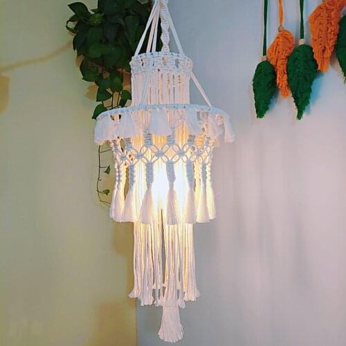 30*60CM Hand Woven Macrame Cotton Light Lampshade Bohemia Macrame Tapestry Tassel Hanging Lamp Wall Tapestry Decoration