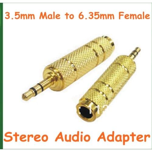 5pcs Gold Tone 3.5mm Male to 6.35mm Female Stereo Audio Plug Jack Adapter Converter Connector