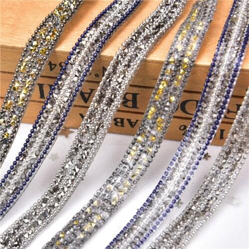 5 Yard/Lot Hotfix Rhinestone Beaded Trim Strass Chain Crystal Ribbon Bridal Applique Diy Garment Wedding Dress Flat Back Tape