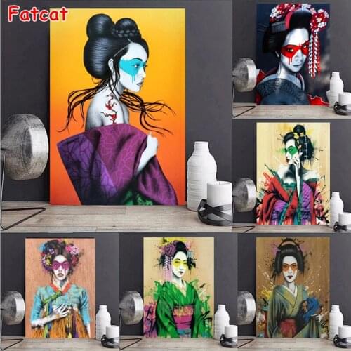 5D Diamond Painting Japanese woman Full Square round Rhinestone Embroidery Sale Diamond Mosaic Home Decor Street drawing PP2447