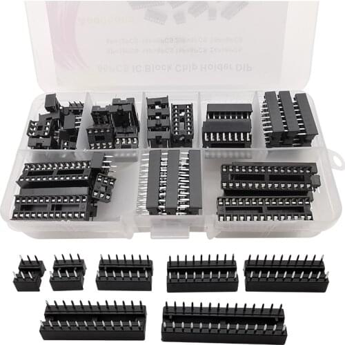 66Pcs/Box DIP IC Sockets Connector Kit 6P/8/14/16/18/20/24/28 Pin PCB Terminal IC Jack Adapter Solder Type DIP Female Socket Set