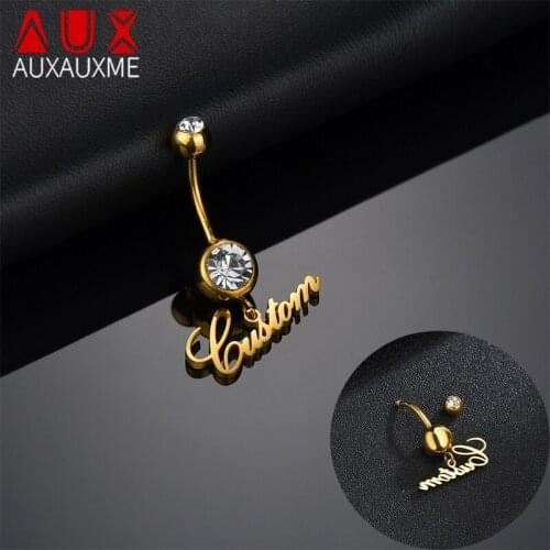Auxauxme Fashion Custom Sexy Name Date Belly Rings Stainless Steel Personlized Body Jewelry Zircon Jewelry Gifts for Women