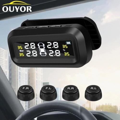 Car TPMS Tire Pressure Sensor USB Solar Charging Psi Bar Tyre Pressure Monitoring System Security Alarm With External Sensors