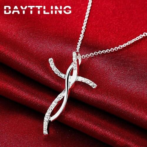 BAYTTLING 925 Sterling Silver 18 Inch Zircon Link Chain Dancing Pendant Necklace For Woman Luxury Party Christmas Jewelry Gift