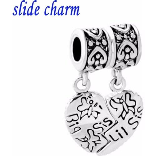 Slide charm Free shipping Big sis Lil sis pendant charm beads fit Pandora bracelet