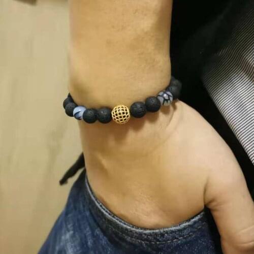 LAVA Volcanic stone Bracelet with Natural Agates and zircon beads big Size Fashion style man gift accessory Jewelry