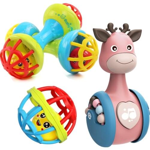 Sliding Deer Tumbler Baby Rattle Education Toys For 0-12 Months Newborn Teether Rattle Infant Hand Bell Mobile Stroller Toy Gift