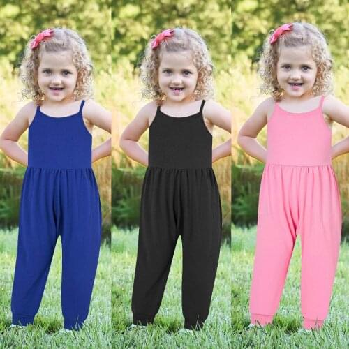1-6Y Kids Baby Girls Clothes Jumpsuit One Piece Sleeveless Solid Strap Romper Summer Bodysuit Outfits Toddler Infant Clothing L