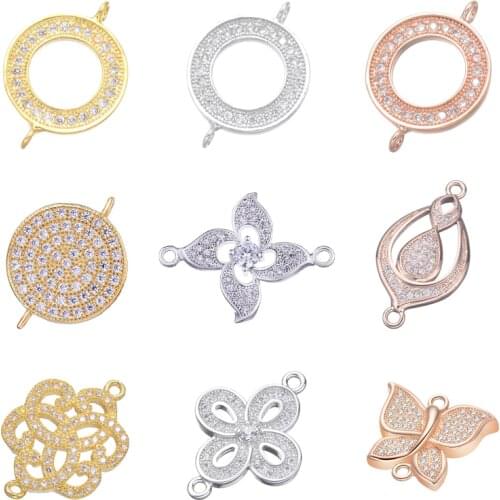 Juya DIY Earrings Supplies For Jewelry Making Paved Zircon Circle Infinity Metal Connector Charms Bracelets Earrings Accessories