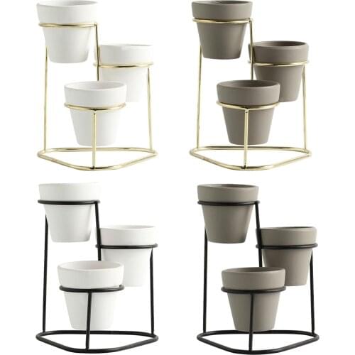 Succulent Pots with Metal Stand Flowerpot Miniature Balcony Gift Collection