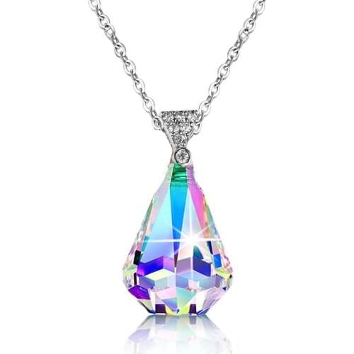 Hermosa Women Jewelry Gift Bling Austrian Crystal Teardrop Crystal Pendant Necklaces Chain Length 18.0"+2.0" Inch