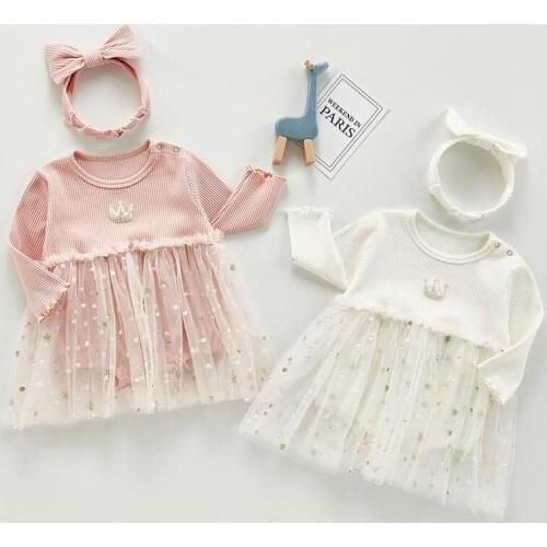 2020 Newborn Girls Crown Jumpsuits Clothes Autumn Winter Baby Girls princess Rompers Knitted Long Sleeve Children Rompers