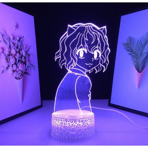 Cute Smiling Girl With Cat Ears 3D Lamp Anime Figure Visual Illusion White Cracked Base Night Light for Birthday Festival Gifts