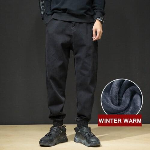 Fashion Men Jeans High Quality Black Color Spliced Designer Denim Cargo Pants Japanese Hip Hop Joggers Warm Pants 2021 New