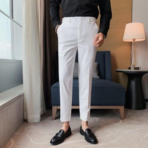 England Slim Business Dress Pant Men Solid Color Office Social Casual Suit Pant Streetwear Social Wedding Trousers Costume Homme