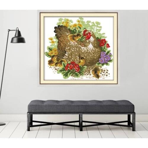 Chicken Family Cross Stitch Kits Printed patterns canvas Chinese Embroidery Needlework set Easy DIY Cross-stitch kit Home Decor