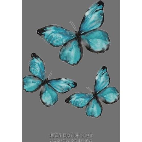 Blue Flower Butterfly Patches Iron On Appliques T-shirt Dresses Washable Heat Transfer Stickers Clothes DIY Patch