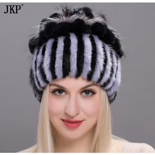 New Natural Imported Mink Fur Hat For Women Rabbit Fur Petal On The Top Mix With Fox Fur Warm And Fashion Warm Ear Cap DHY17-03