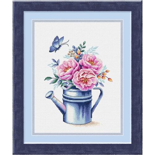 New Flower Pattern Embroidery Fishxx Cross Stitch B1530 Flower Teapot Precision Printing Handmade Kit