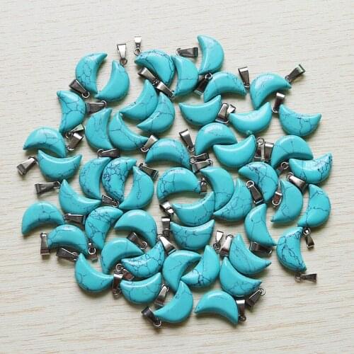 Wholesale 30pcs/lot Fashion Blue turquois e Moon Shape charms stone beads Pendants DIY Jewelry Making for women free shiping