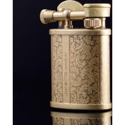 Original Retro brass knurled trench kerosene wind proof creative pure copper lighter hight quality flower smoking gift