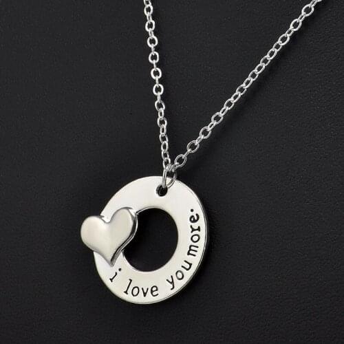24 PC I Love You More Circle Heart Pendant Necklace Women Men Couple Lover Link Chain Jewelry For Family Charm Wholesale Wen Hot