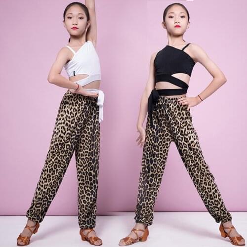 Latin Dance Dress Irregular Vest Leopard Print Loose Pants Girls Practice Costumes Cha Cha Rumba Samba Tango Salsa Wear DNV13658