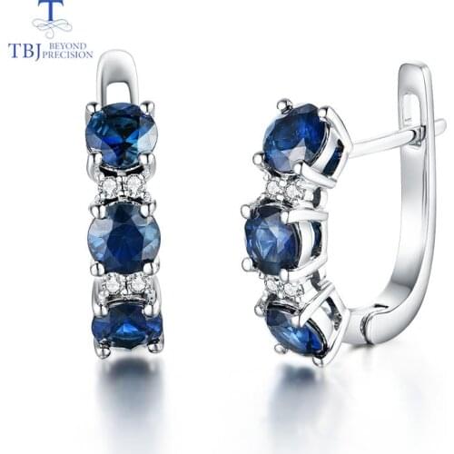 New Simple style 14k gold natural round 4mm sapphire small clasp earrings with natural diamond fine jewelry for girl party wear