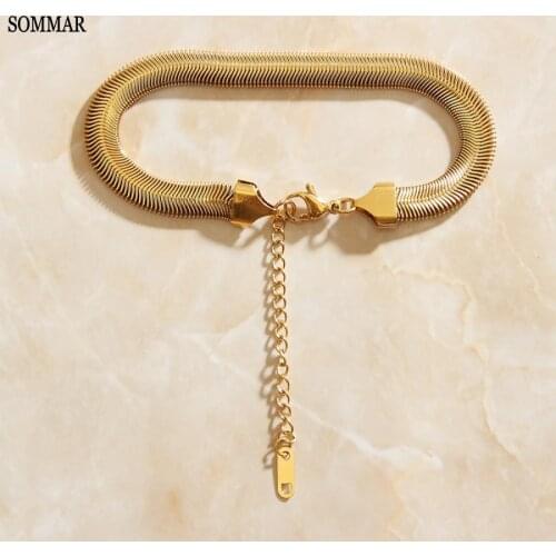 SOMMAR steel stainless snake bone chain 8mm 18cm+ 5cm Charms bracelet 38+5cm chains women chain anchor accessories for jewelry