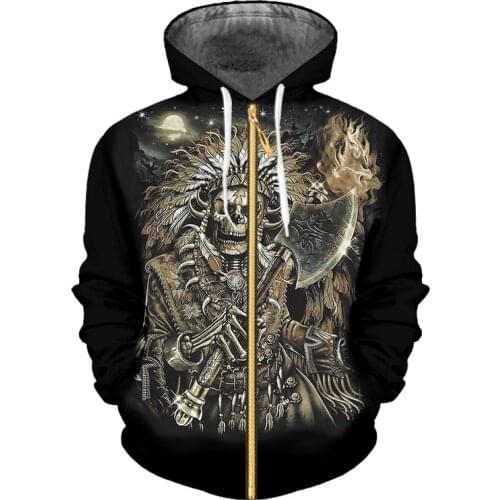 IFPD 3D Zipper Hoodies Men Indians Skeleton Warrior EU Size 3D Print Sweatshirt Fashion Pullover Tracksuits Harajuku Streetwear