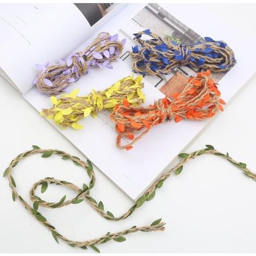 2M 5M Colorful Artificial Leaves Weaving Hemp Jute Rope Wedding Birthday Decoration DIY Craft Rattan Gift Bouquet Packaging