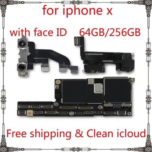 High Quality 100% Original Motherboard for iphone X 64GB 256GB Unlocked IOS system logic board with / without face ID mainboard