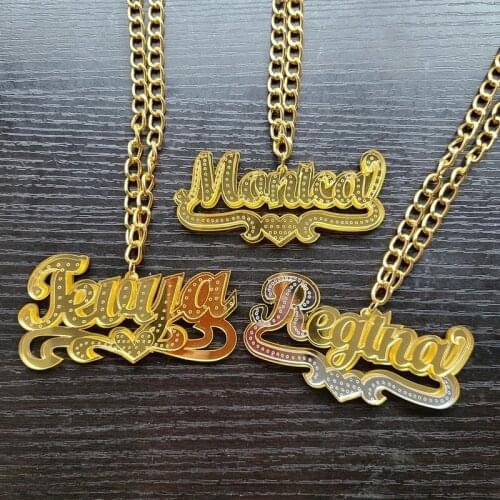 Mirrow Acrylic Handmade Custom Name Personalized nameplate Pendant Necklaces Acrylic laser Jewelry Heart Statement